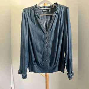 KARL LAGERFELD PARIS
Ruffle Trim Chambray Blouse Size M